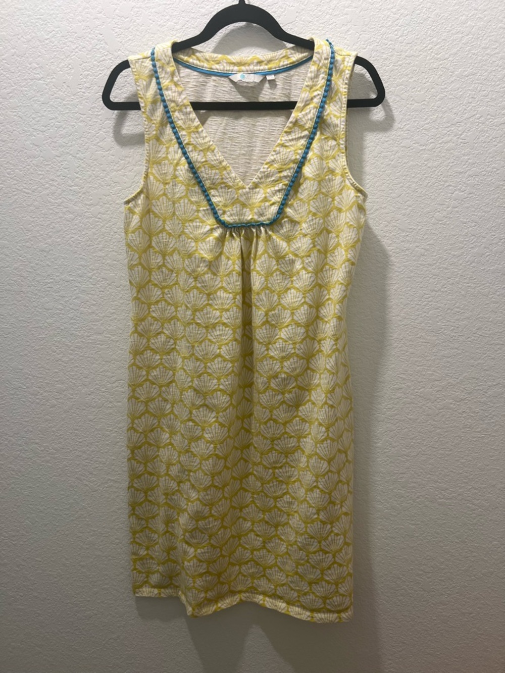 Boden Yellow Shell Print Sleeveless Shift Dress US 10L Made in Italy